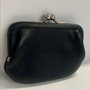 Coach Small Vintage Leather Kisslock Change Wallet Black Brown Interior